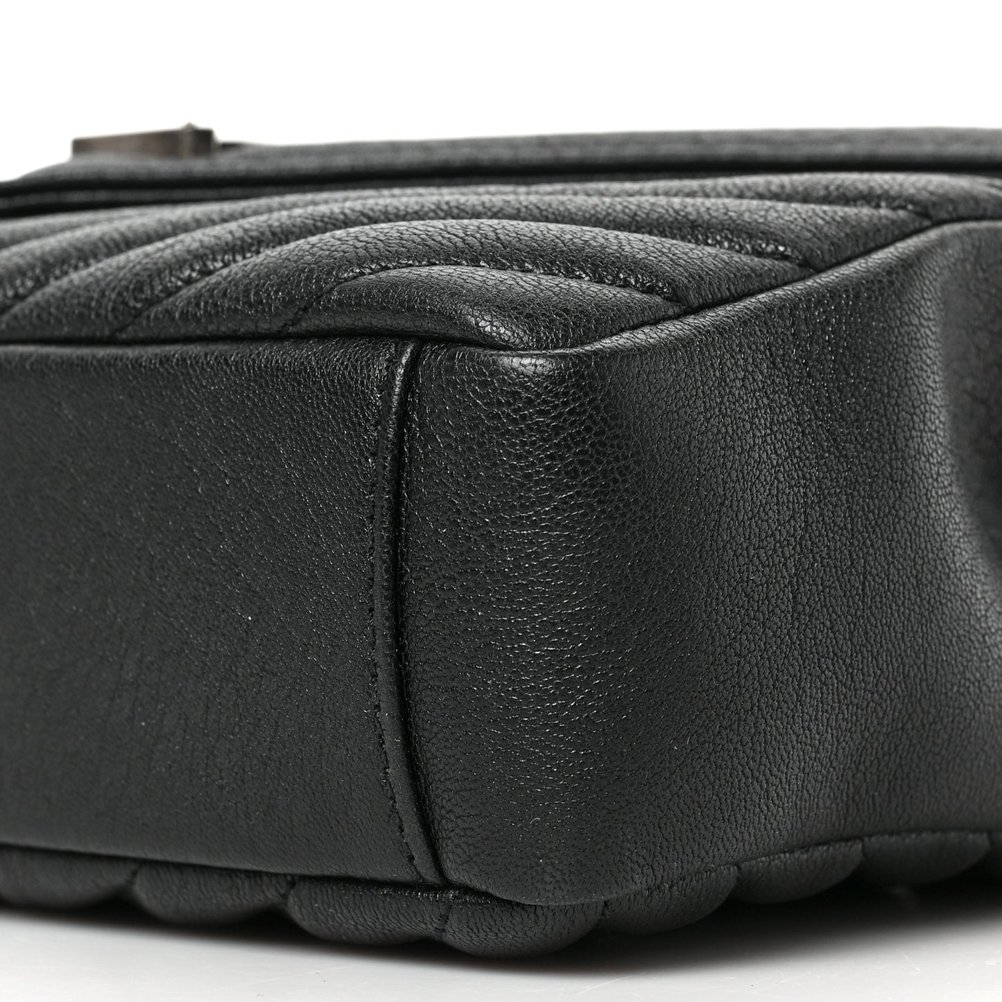 Sheepskin Matelasse Chevron Monogram Medium College Bag Black