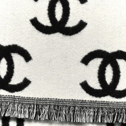 Chanel Wool Cashmere CC Scarf Black White 5 of 5