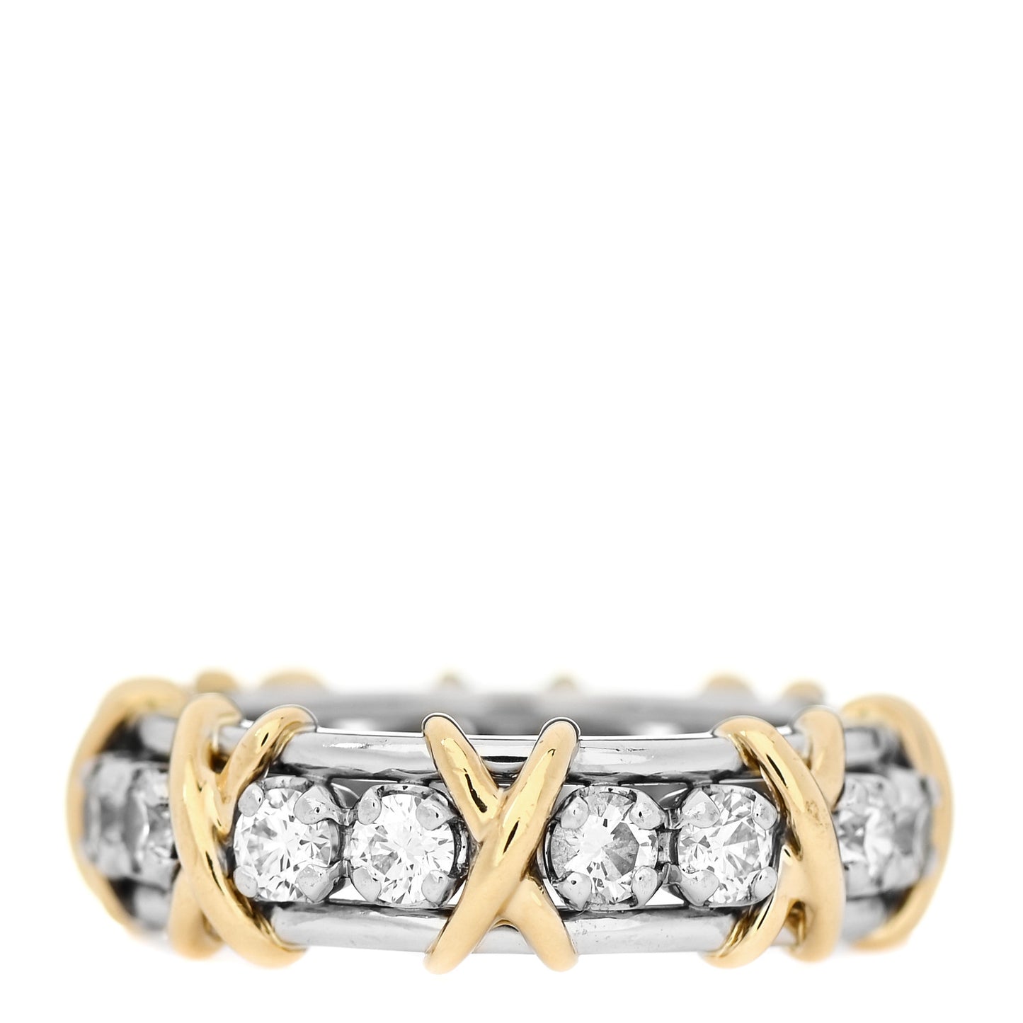 18K Yellow Gold Platinum Diamond Schlumberger Sixteen Stone Ring 50 5.25