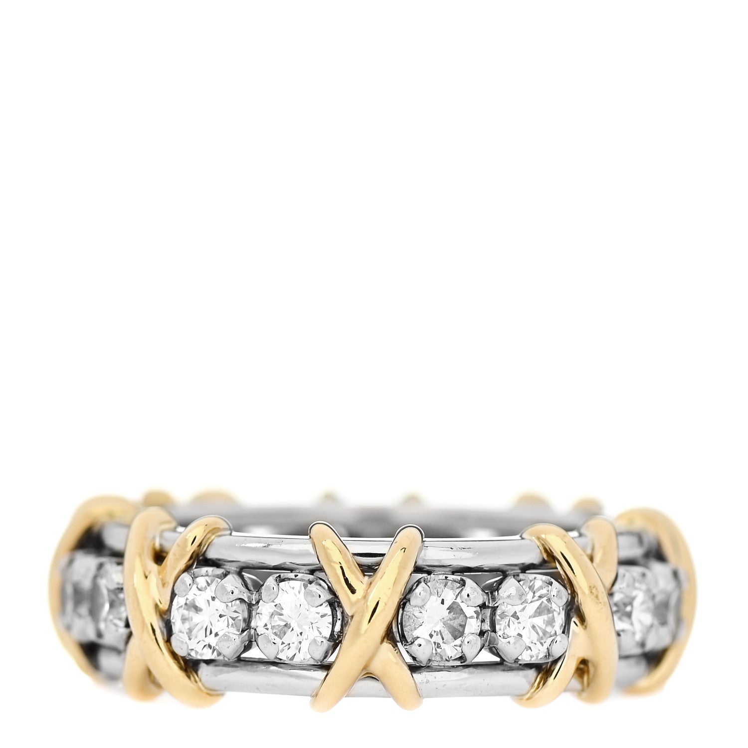 Tiffany 18K Yellow Gold Platinum Diamond Schlumberger Sixteen Stone Ring 50 5.25 1 of 6