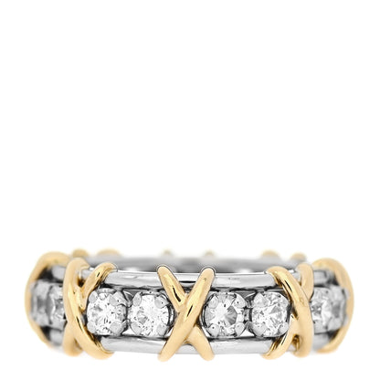 Tiffany 18K Yellow Gold Platinum Diamond Schlumberger Sixteen Stone Ring 50 5.25 1 of 6