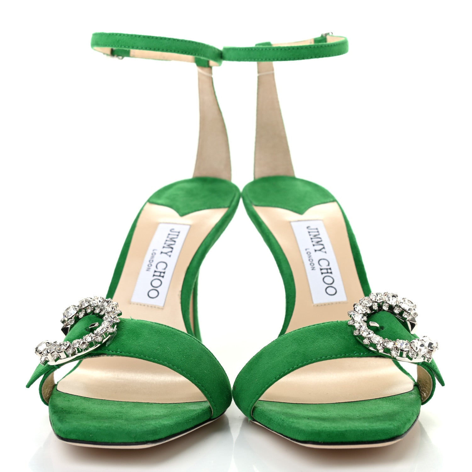 Jimmy Choo Suede Crystal Buckle Marsai 90 Sandals 38.5 Malachite 2 of 7