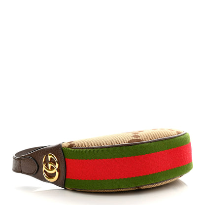 Gucci Monogram Jumbo GG Textured Dollar Calfskin Web Mini Ophidia Half Moon Hobo Camel Ebony New Acero 3 of 10