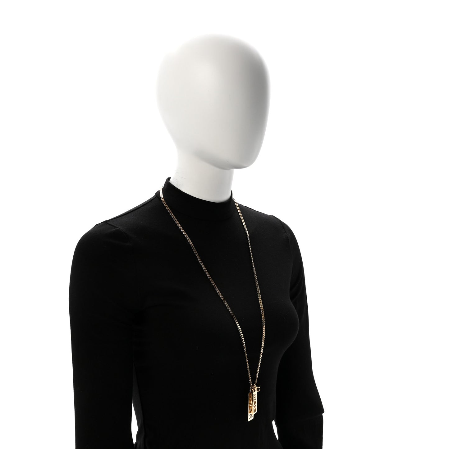 Metal Crystal CC Boy Pendant Long Necklace Gold