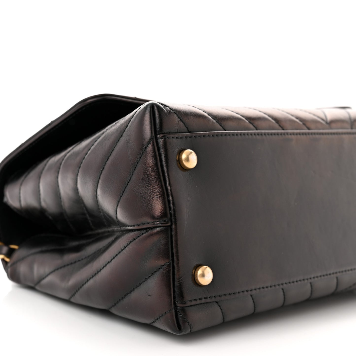 Glazed Calfskin Lizard Chevron Quilted Small Coco Handle Flap Black