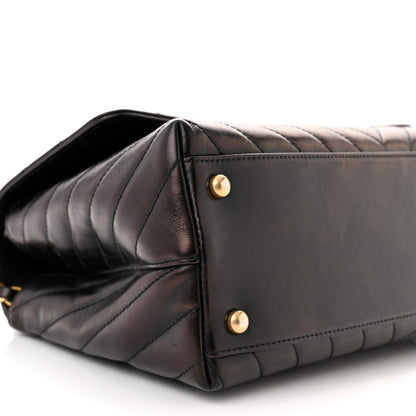 Chanel Glazed Calfskin Lizard Chevron Quilted Small Coco Handle Flap Black 9 of 10