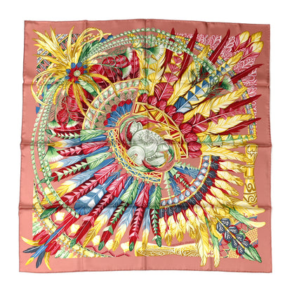 Hermes Silk Danse Pacifique Scarf 90 Vieux Rose Vert Jaune 1 of 6