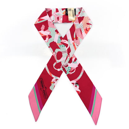 Hermes Silk Cavalcadour Morning Twilly Framboise Rose Vert 1 of 3