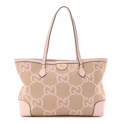 Gucci Monogram Jumbo GG Textured Dollar Calfskin Medium Ophidia Shopping Tote Beige Perfect Pink 1 of 10