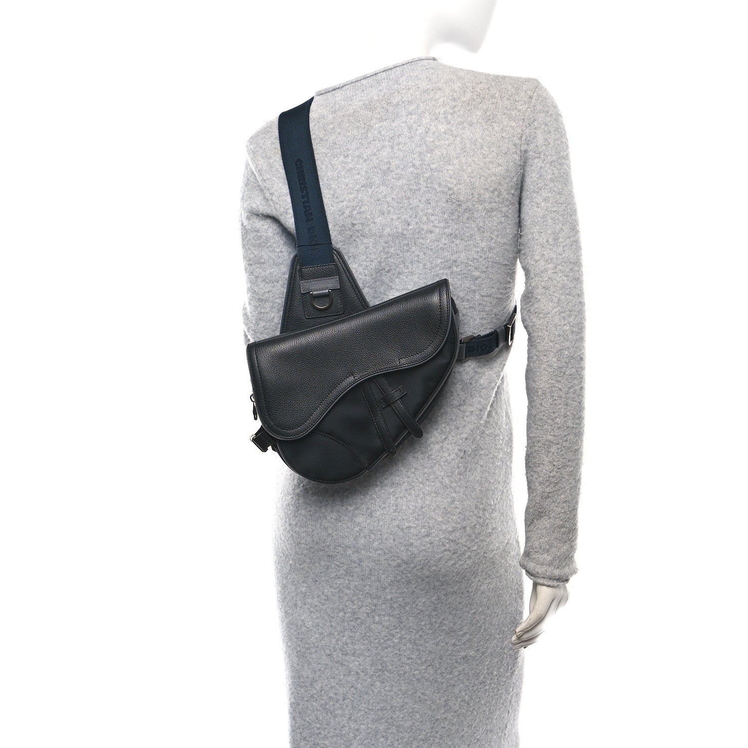 Christian Dior Nylon Grained Calfskin Saddle Bag Black Multicolor 2 of 12