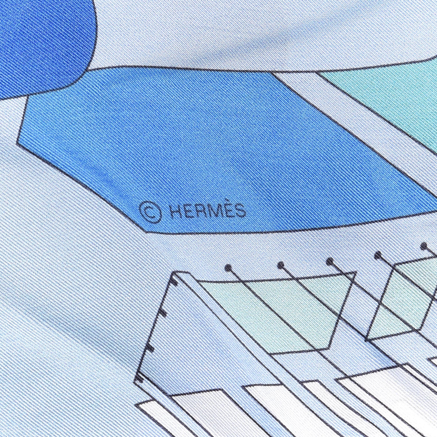 Hermes Silk Les Ateliers Shawl 140 Bleu Vert Ciel 4 of 4