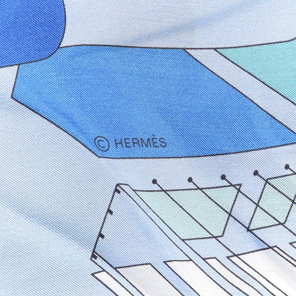 Hermes Silk Les Ateliers Shawl 140 Bleu Vert Ciel 4 of 4