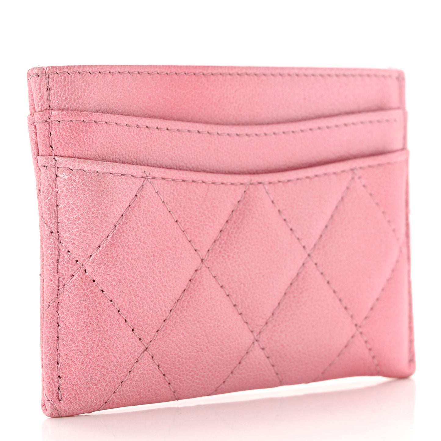 Cloudy Pearly Goatskin Quilted Card Holder Pink