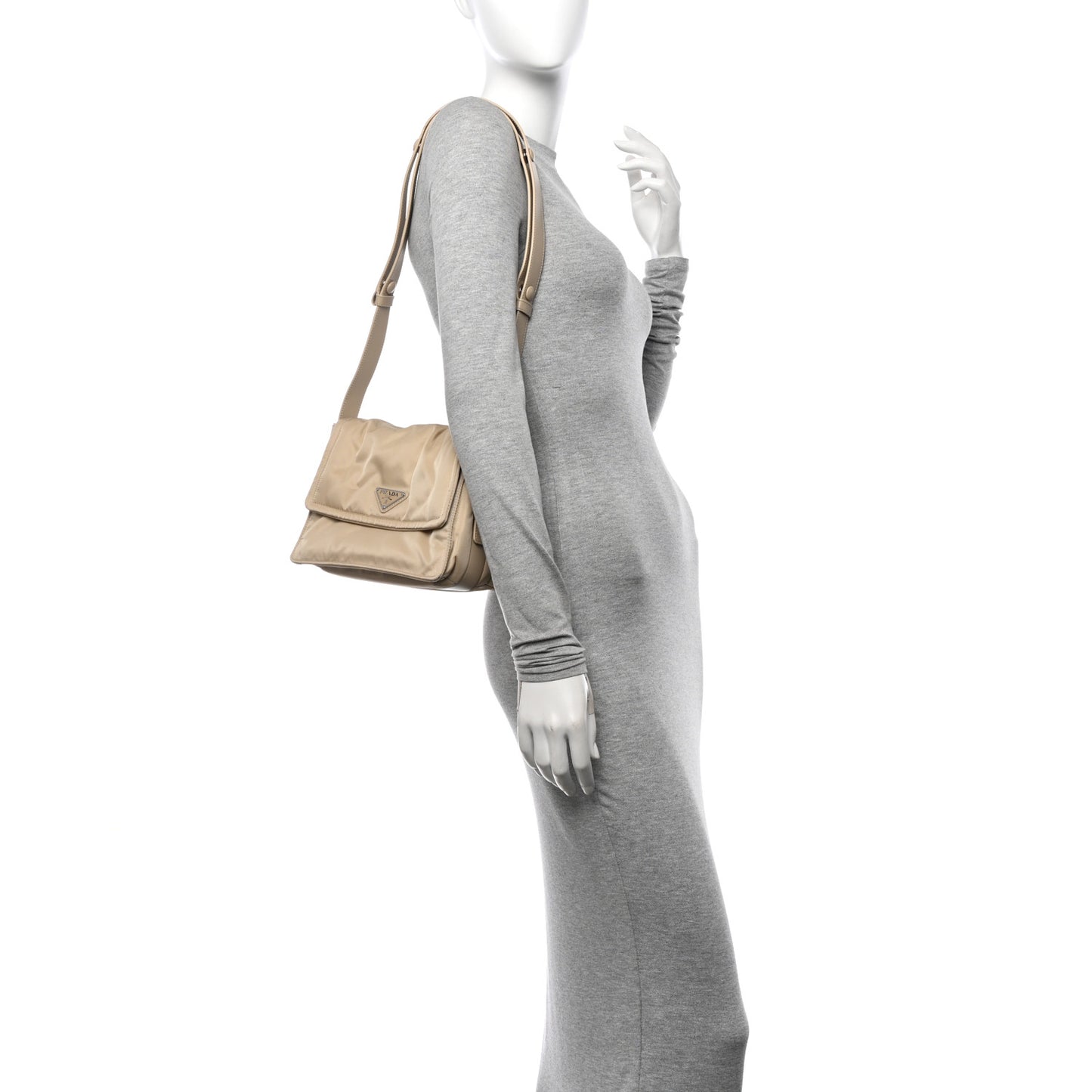 Re-Nylon Vitello Padded Small Flap Shoulder Bag Deserto