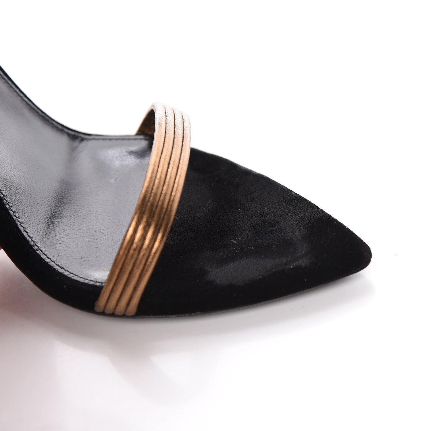 Saint Laurent Metallic Velvet Talitha Ankle Strap Sandals 36 Black Gold 9 of 13