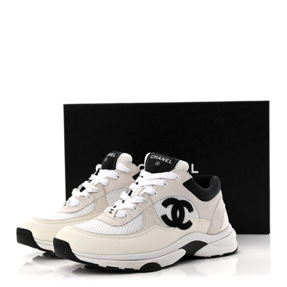 Chanel Mesh Suede Calfskin Grained Calfskin Womens CC Sneakers 37.5 White Black 11 of 11