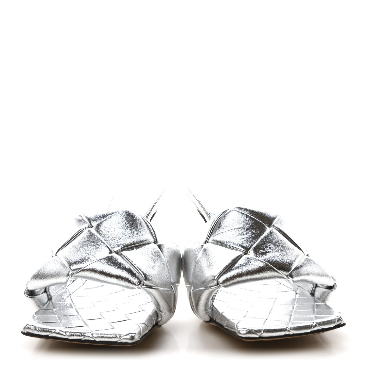 Laser Nappa Maxi Intrecciato Lido 90mm Mule Sandals 37.5 Silver