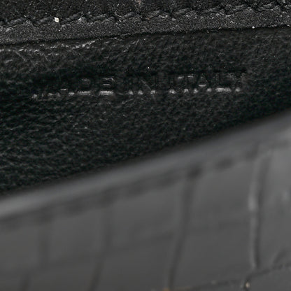 Saint Laurent Calfskin Crocodile Embossed Uptown Monogram Card Case Black 7 of 7