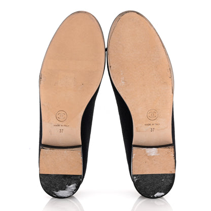 Chanel Embroidered Fabric Cap Toe CC Ballerina Flats 37 Dark Navy Blue 6 of 11