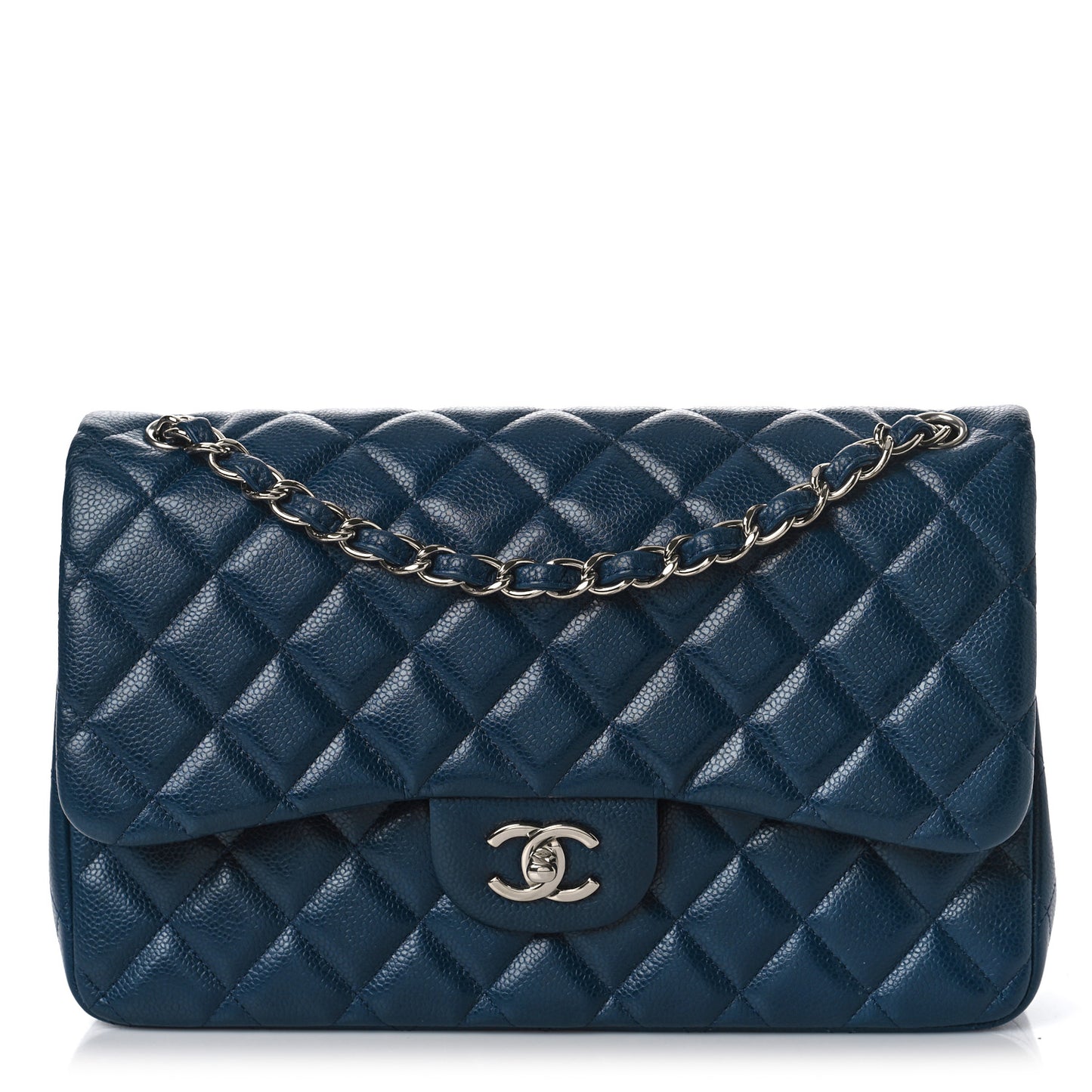 Caviar Quilted Jumbo Double Flap Navy Blue
