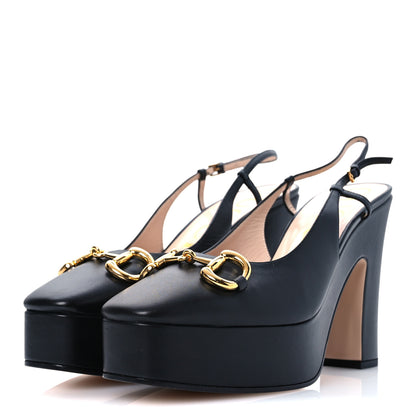 Gucci Nappa Horsebit Platform 35/120mm Slingback Pumps 41 Black 4 of 11