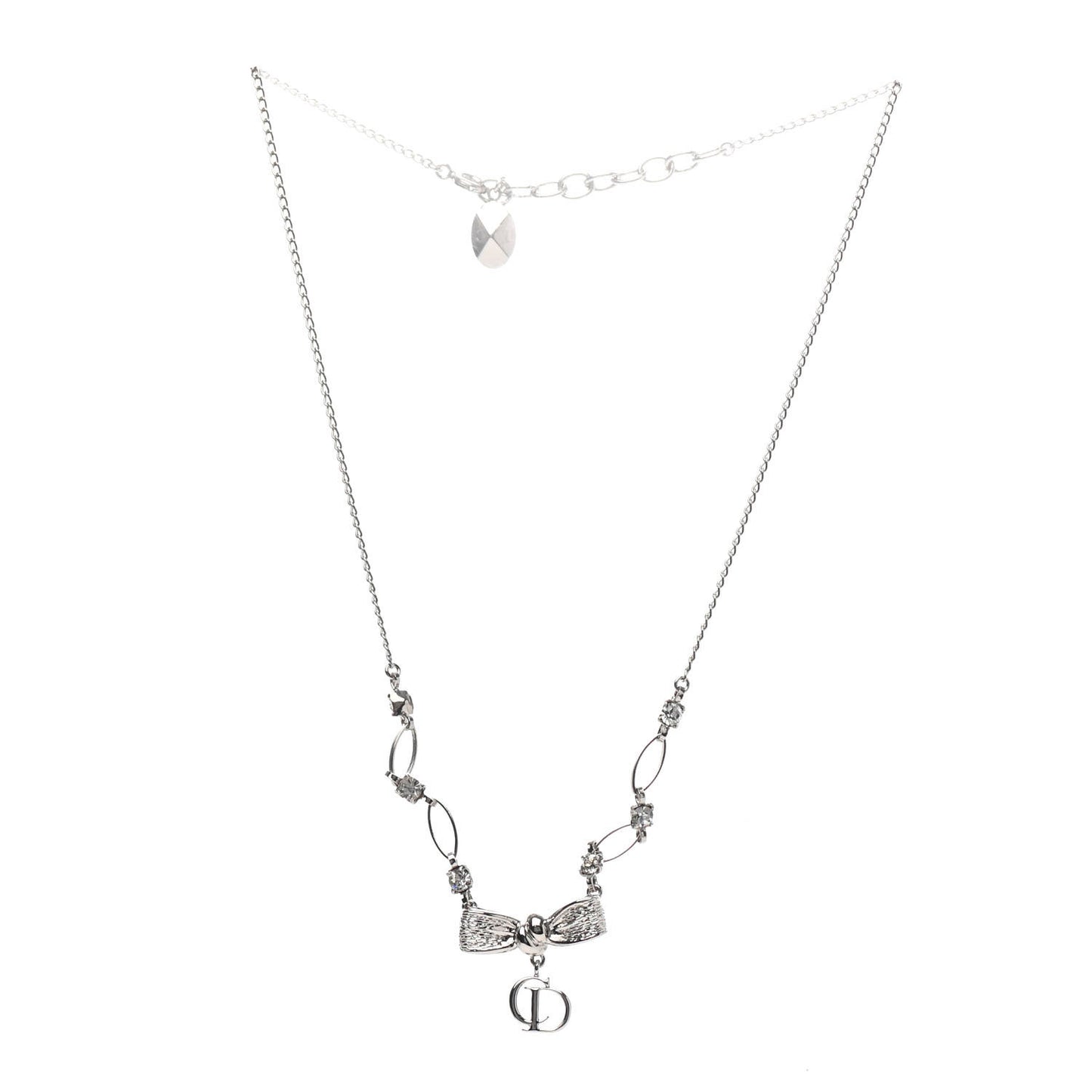 Crystal Bow Necklace Silver