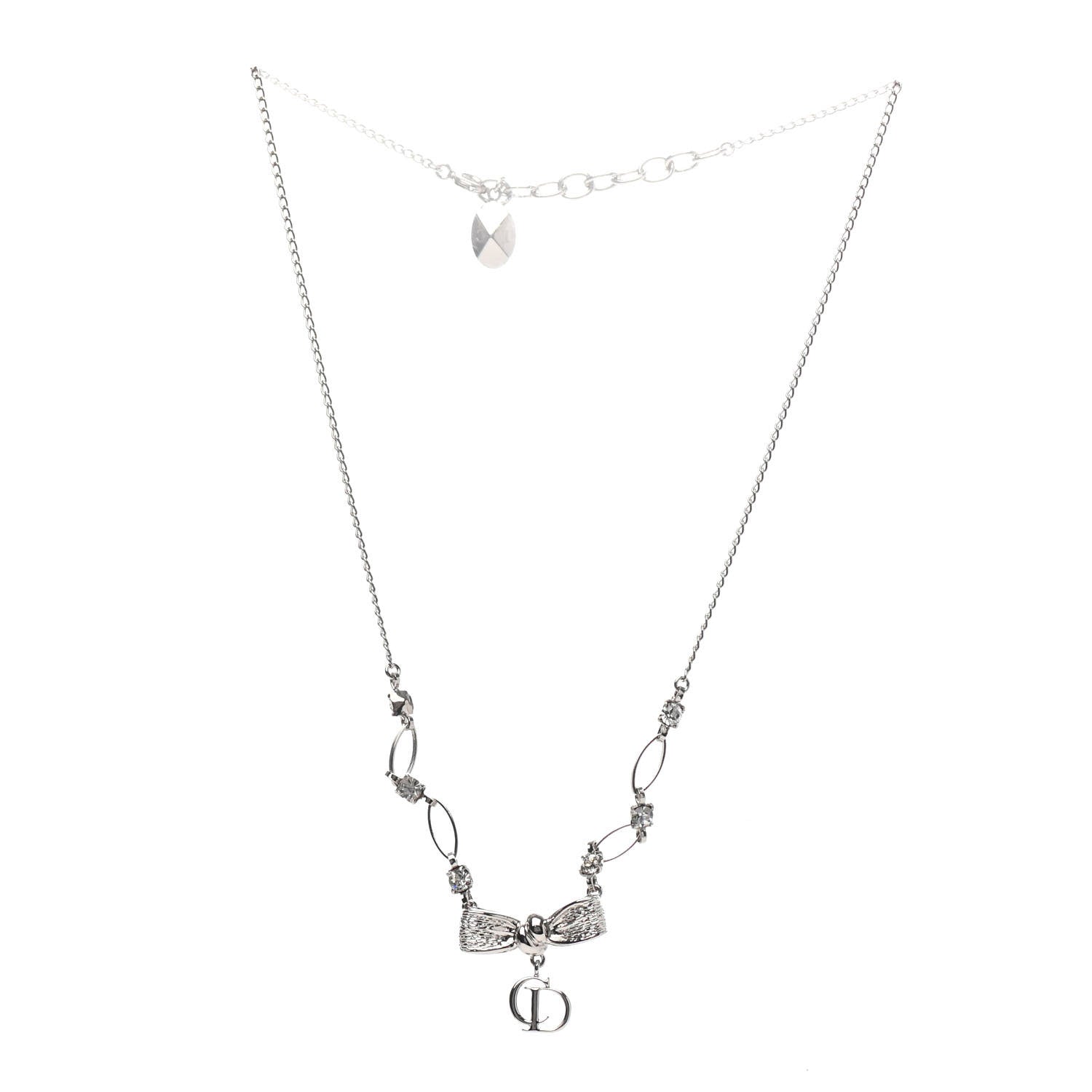 Christian Dior Crystal Bow Necklace Silver 2 of 4