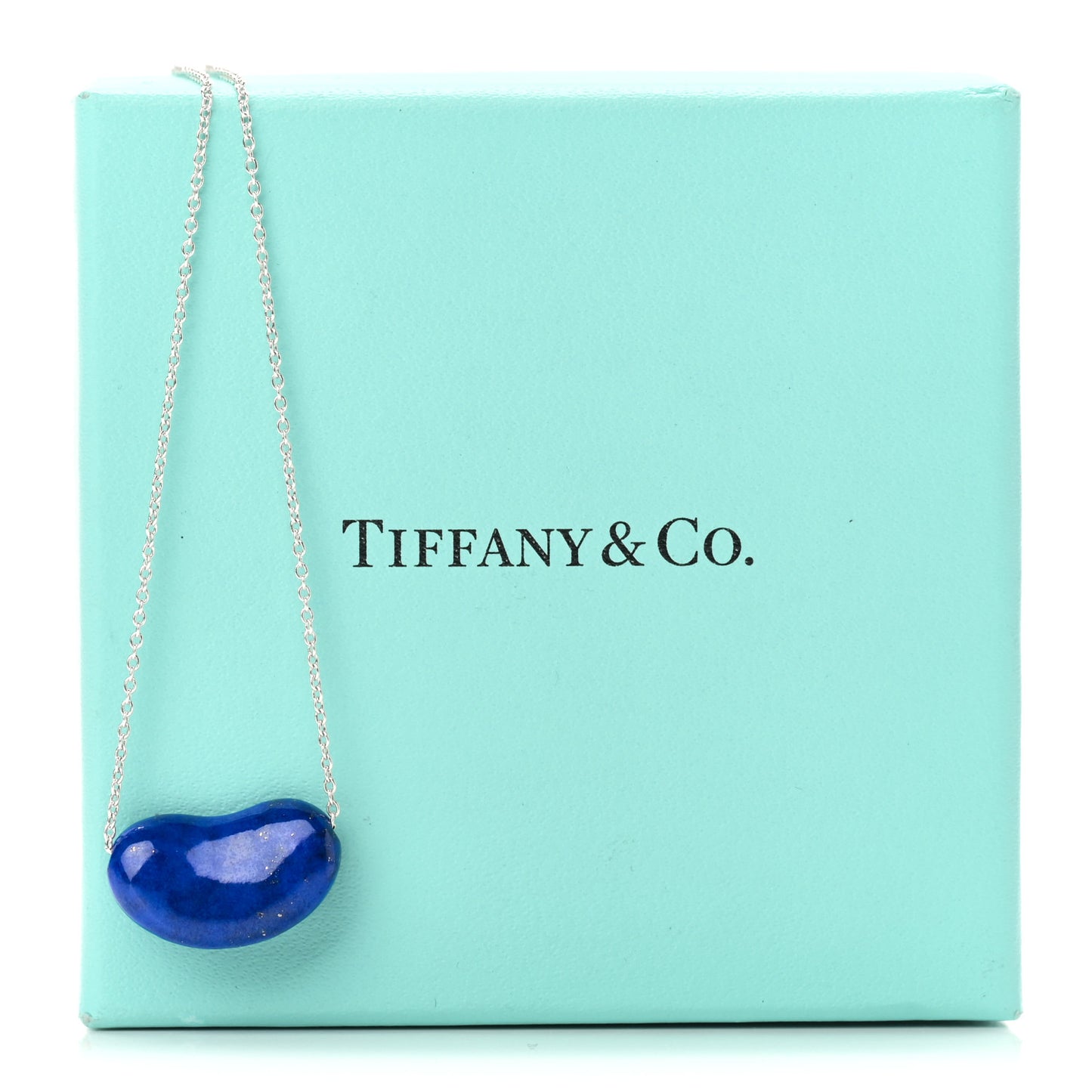Sterling Silver Lapis Lazuli 19mm Elsa Peretti Bean Pendant Necklace