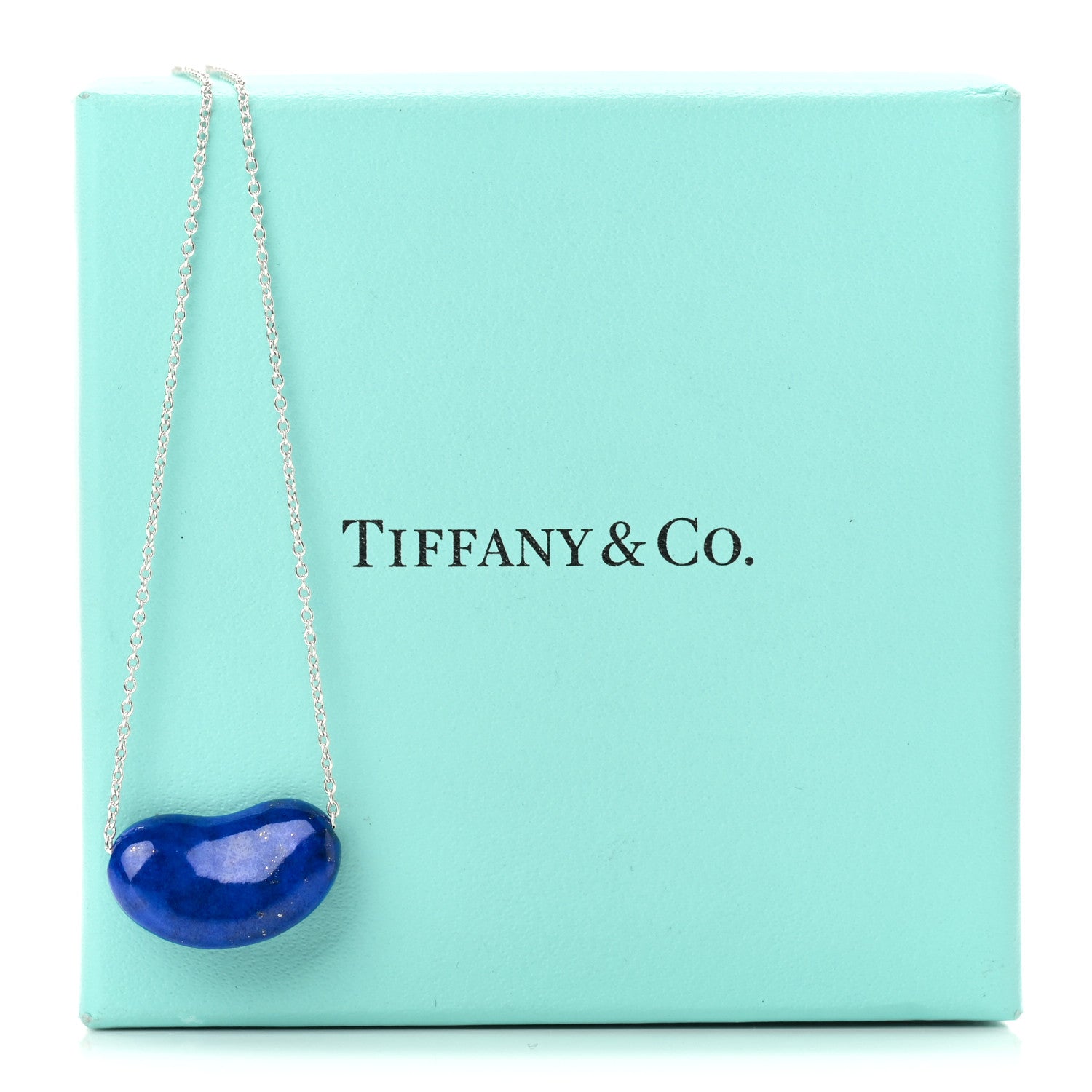 Tiffany Sterling Silver Lapis Lazuli 19mm Elsa Peretti Bean Pendant Necklace 7 of 7
