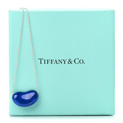 Tiffany Sterling Silver Lapis Lazuli 19mm Elsa Peretti Bean Pendant Necklace 7 of 7