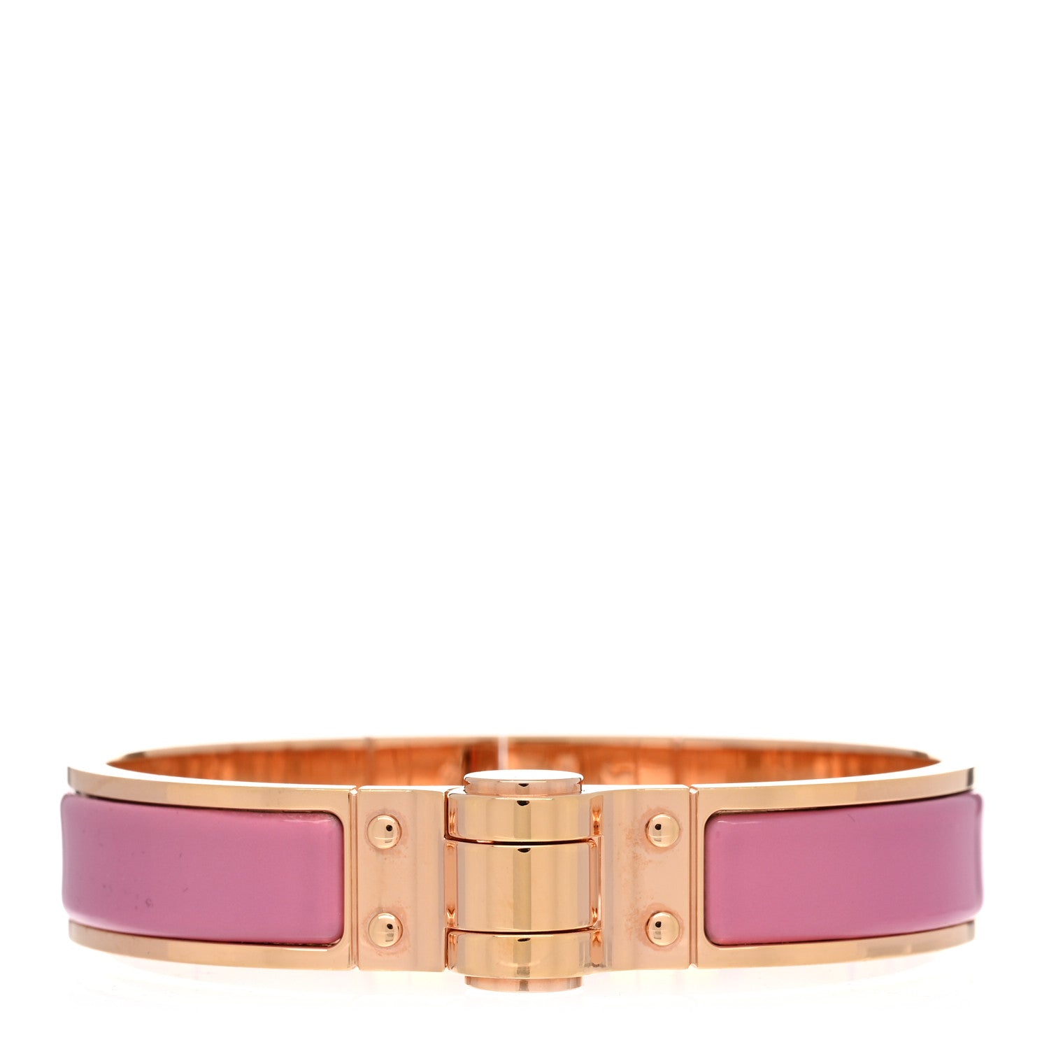 Hermes Enamel Charniere Uni Narrow Hinged Bracelet S Rose Flamingo 1 of 5