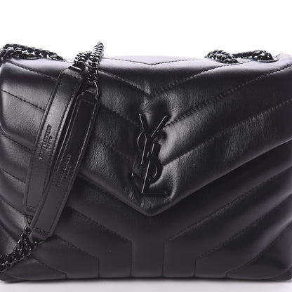 Saint Laurent Calfskin Y Quilted Monogram Small Loulou Chain Satchel Black 8 of 10