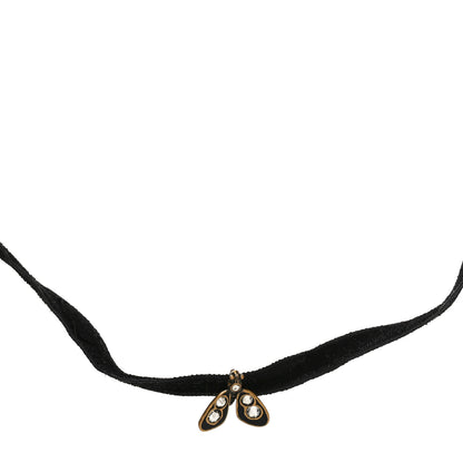 Christian Dior Velvet Ribbon Butterfly Choker Necklace Black 1 of 4