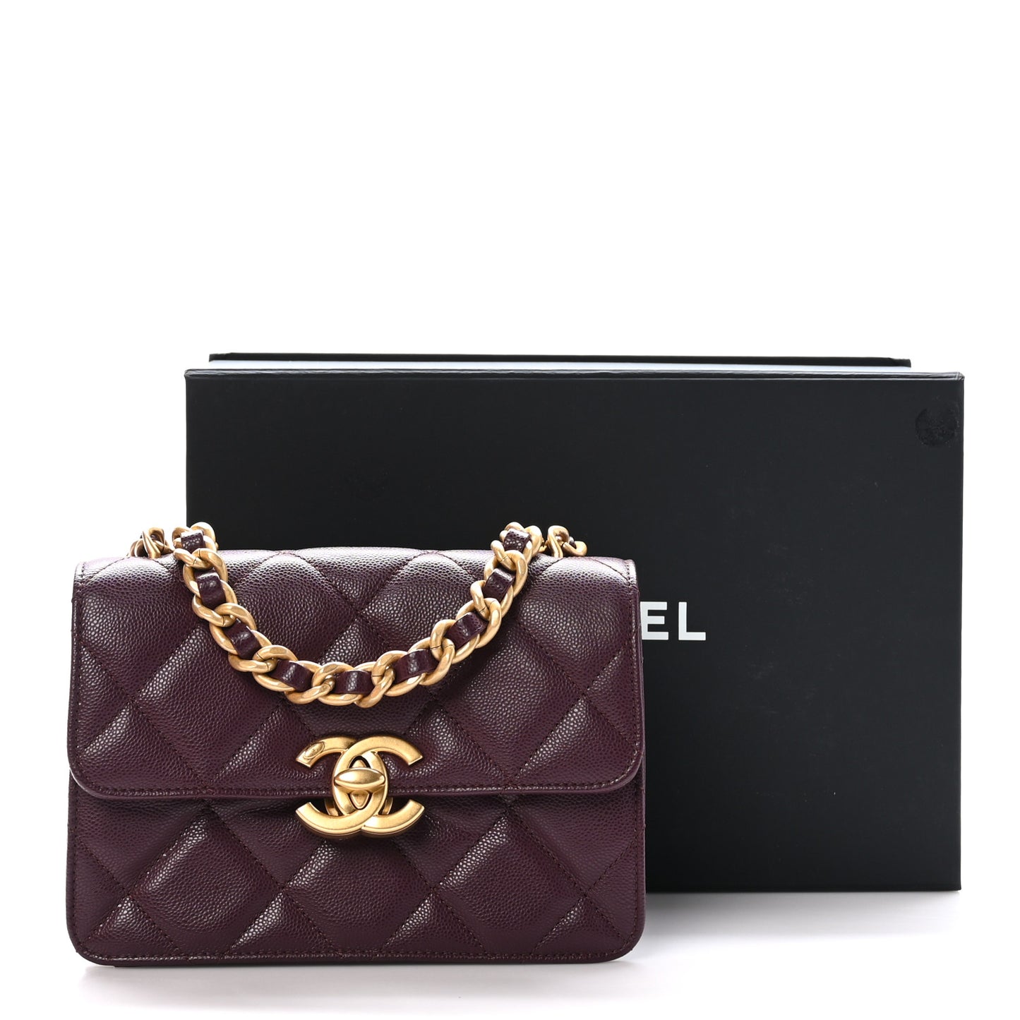 Caviar Quilted CC Mini Flap Dark Burgundy