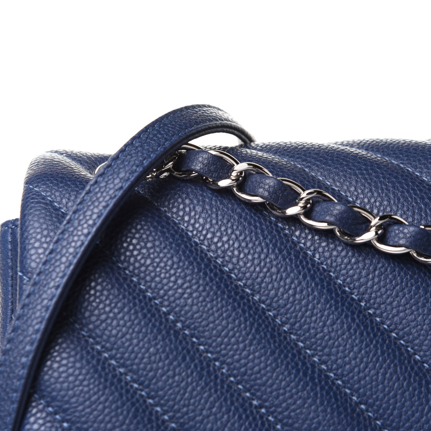 Caviar Chevron Quilted Large Puffy CC Flap Navy