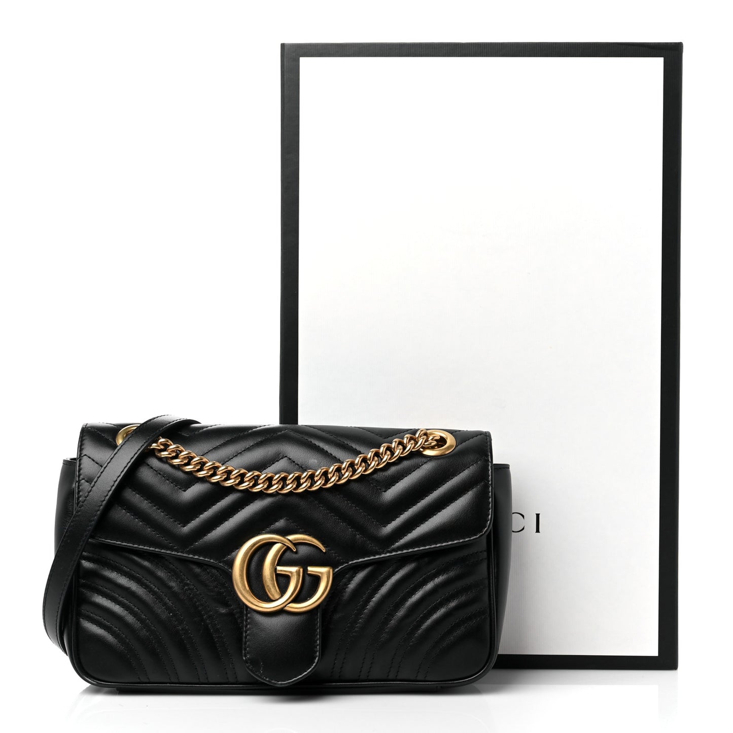 Calfskin Matelasse Small GG Marmont Shoulder Bag Black