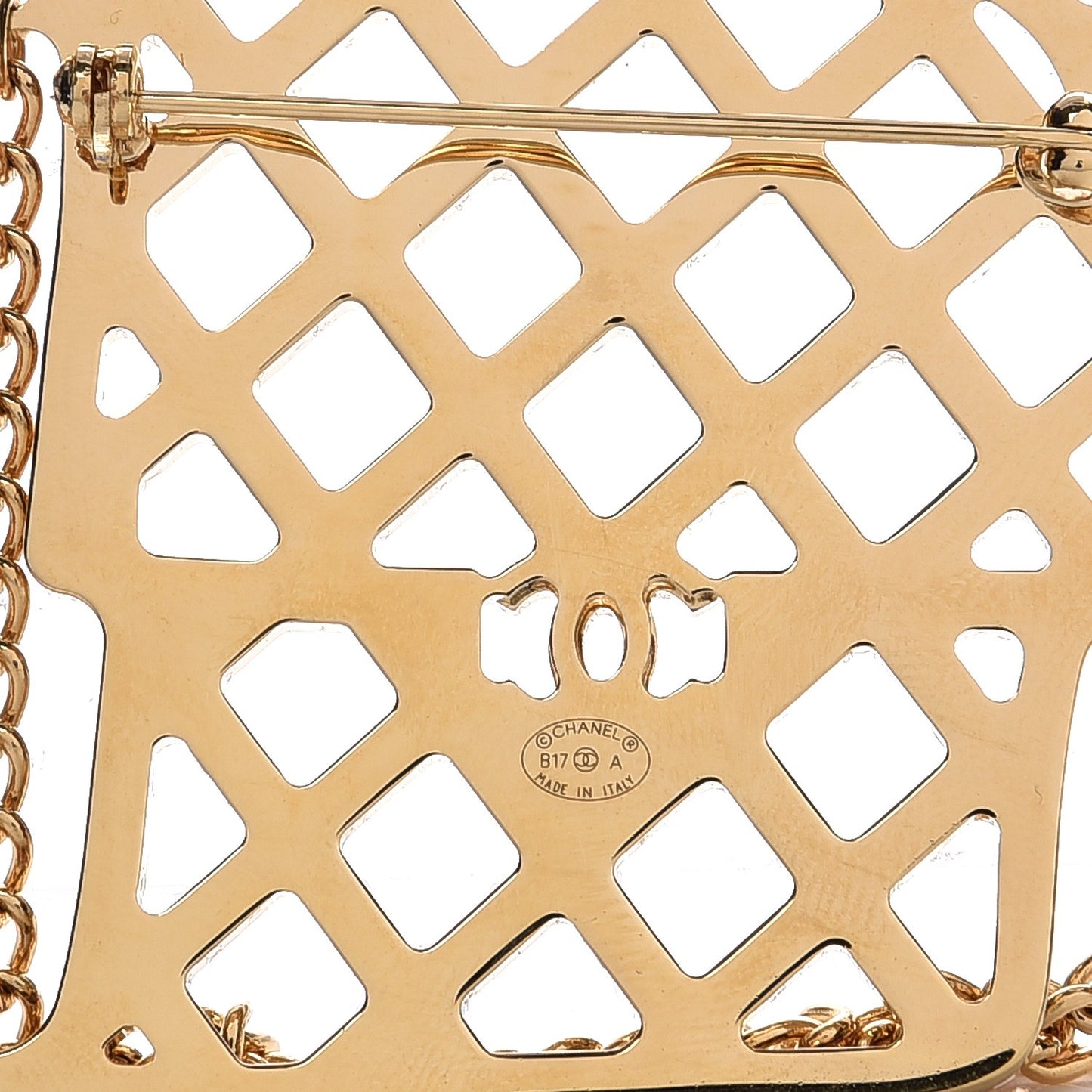 Crystal Flap Bag Brooch Black Gold
