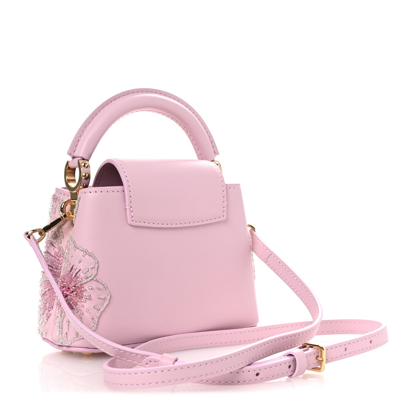 Calfskin Embroidered Nano Capucines Guimauvre Pink