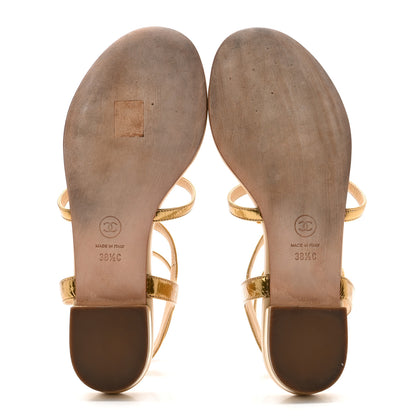 Chanel Laminated Lambskin Enamel CC Thong Sandals 38.5 Golden 6 of 10