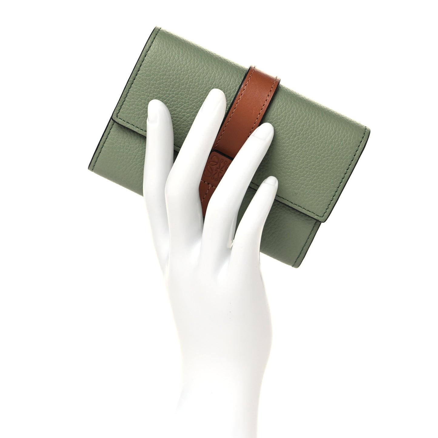 Grained Calfskin Small Vertical Wallet Rosemary Tan
