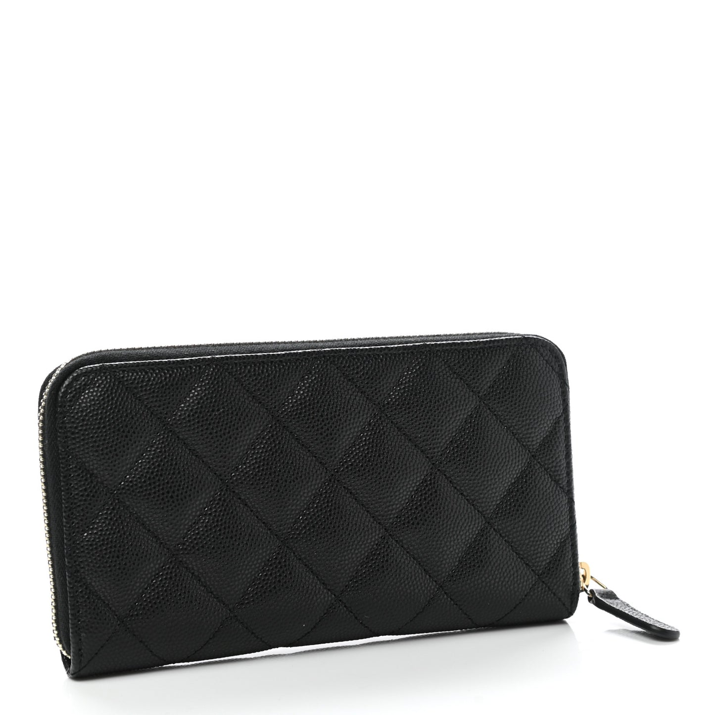 Caviar Quilted Small Zip Around Wallet Black