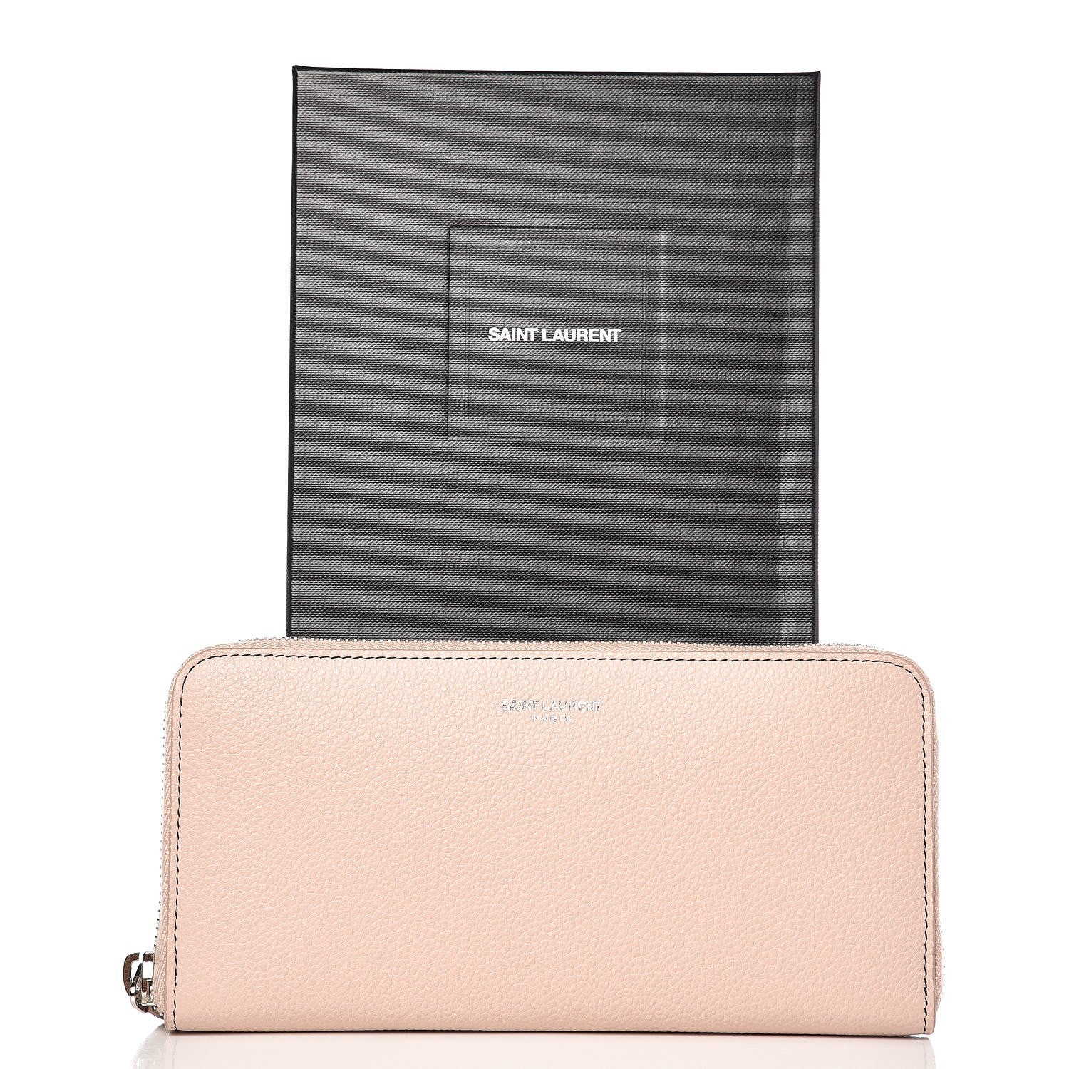 Saint Laurent Grained Calfskin Rive Gauche Zip Around Wallet Pink 7 of 7