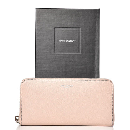 Saint Laurent Grained Calfskin Rive Gauche Zip Around Wallet Pink 7 of 7