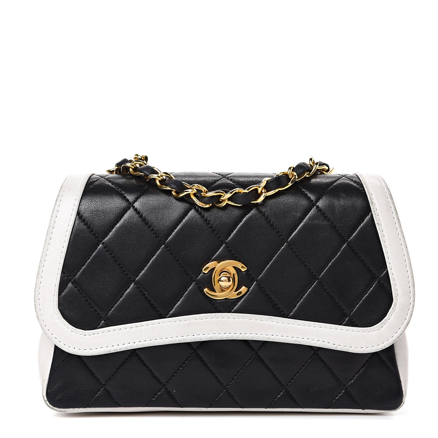 Lambskin Quilted Single Flap White Black