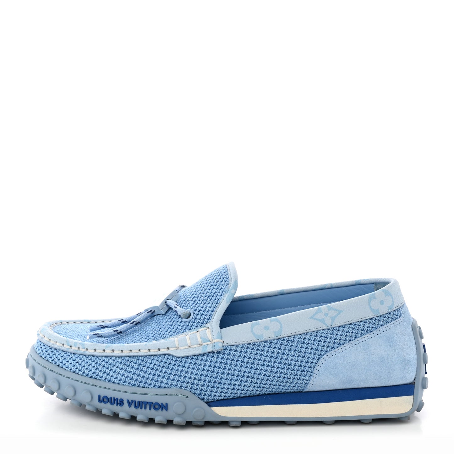 Perforated Calfskin Monogram Mens LV Racer Mocassin Loafers 6.5 Blue