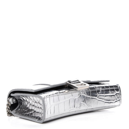 Balenciaga Metallic Calfskin Crocodile Embossed Hourglass Chain Bag Silver 4 of 11