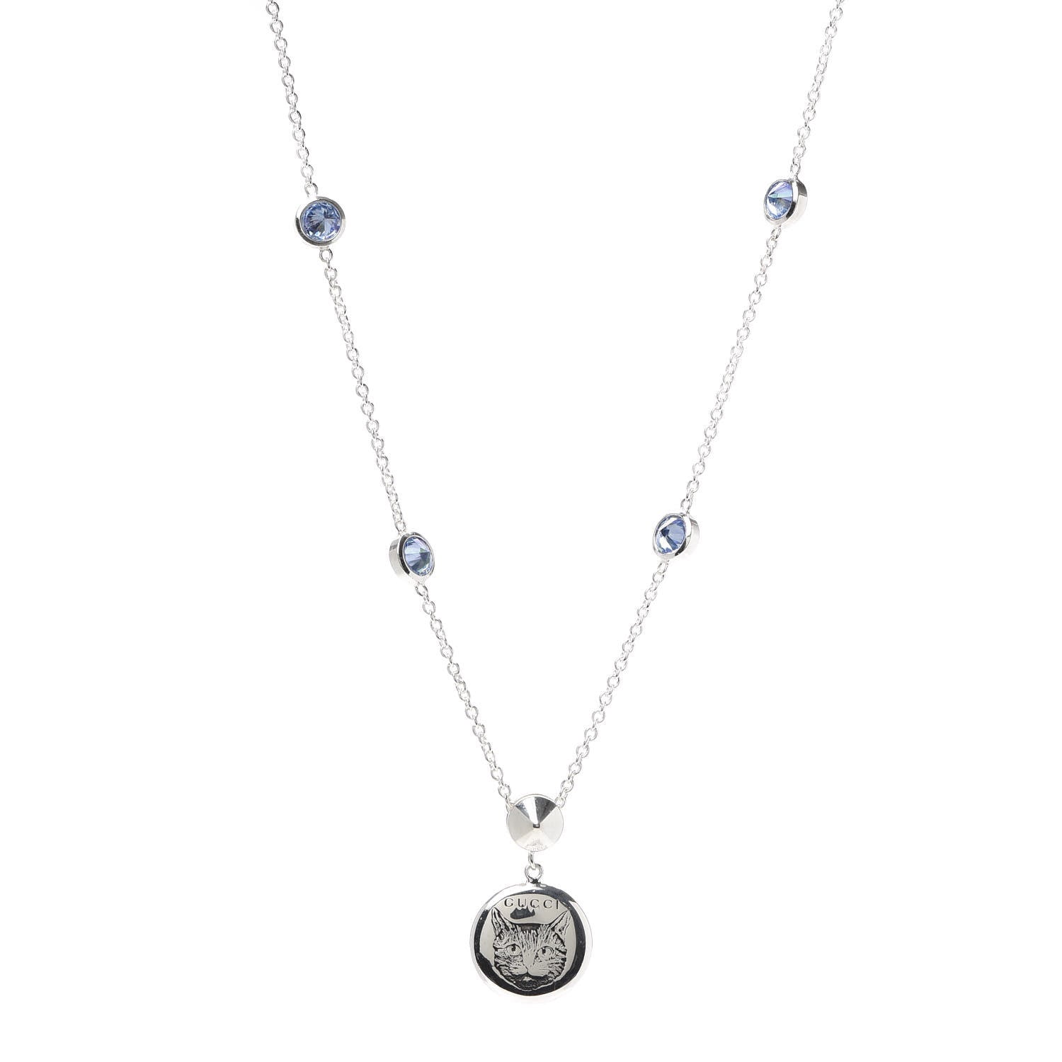 Gucci Sterling Silver Blue Zirconia Blind For Love Pendant Necklace 1 of 5