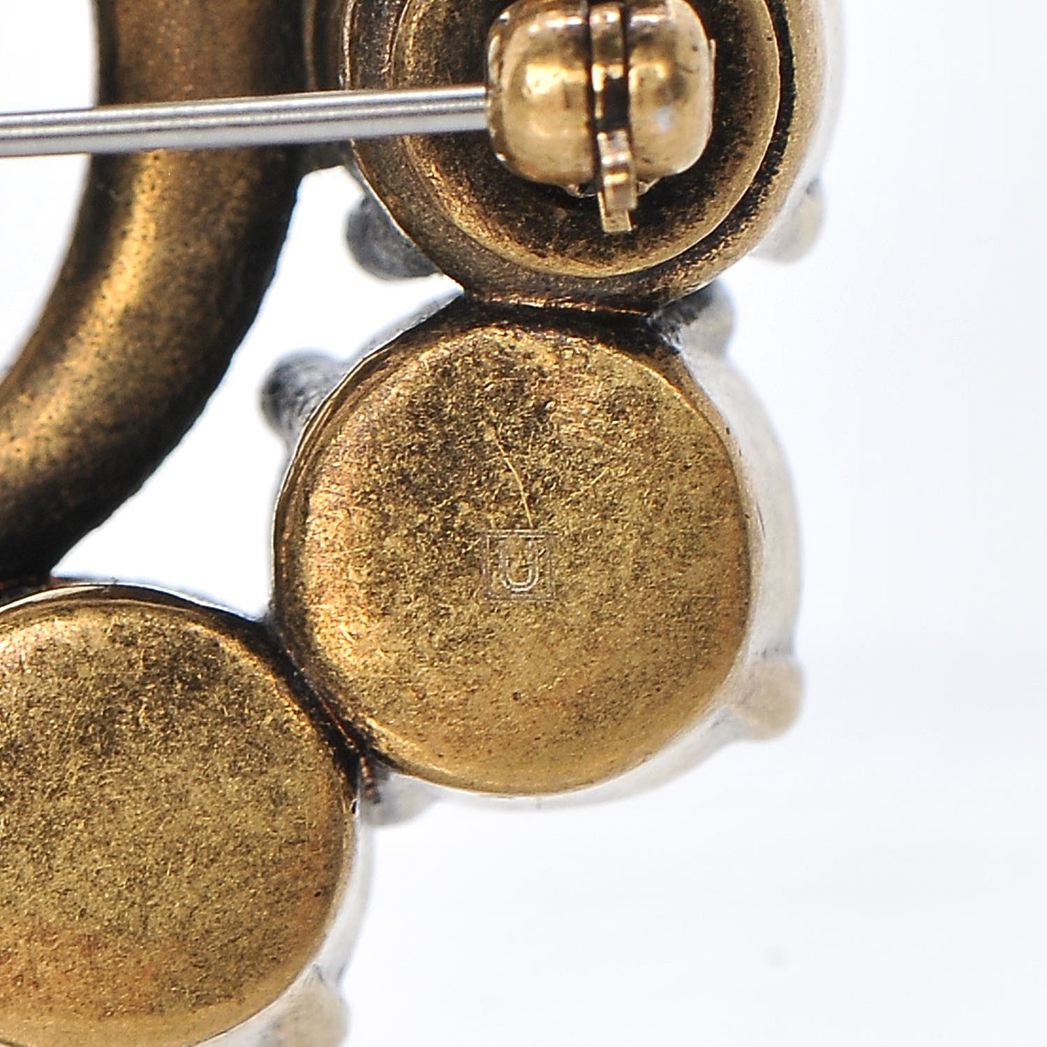 Gucci Metal Crystal Double G Brooch Aged Gold 4 of 5