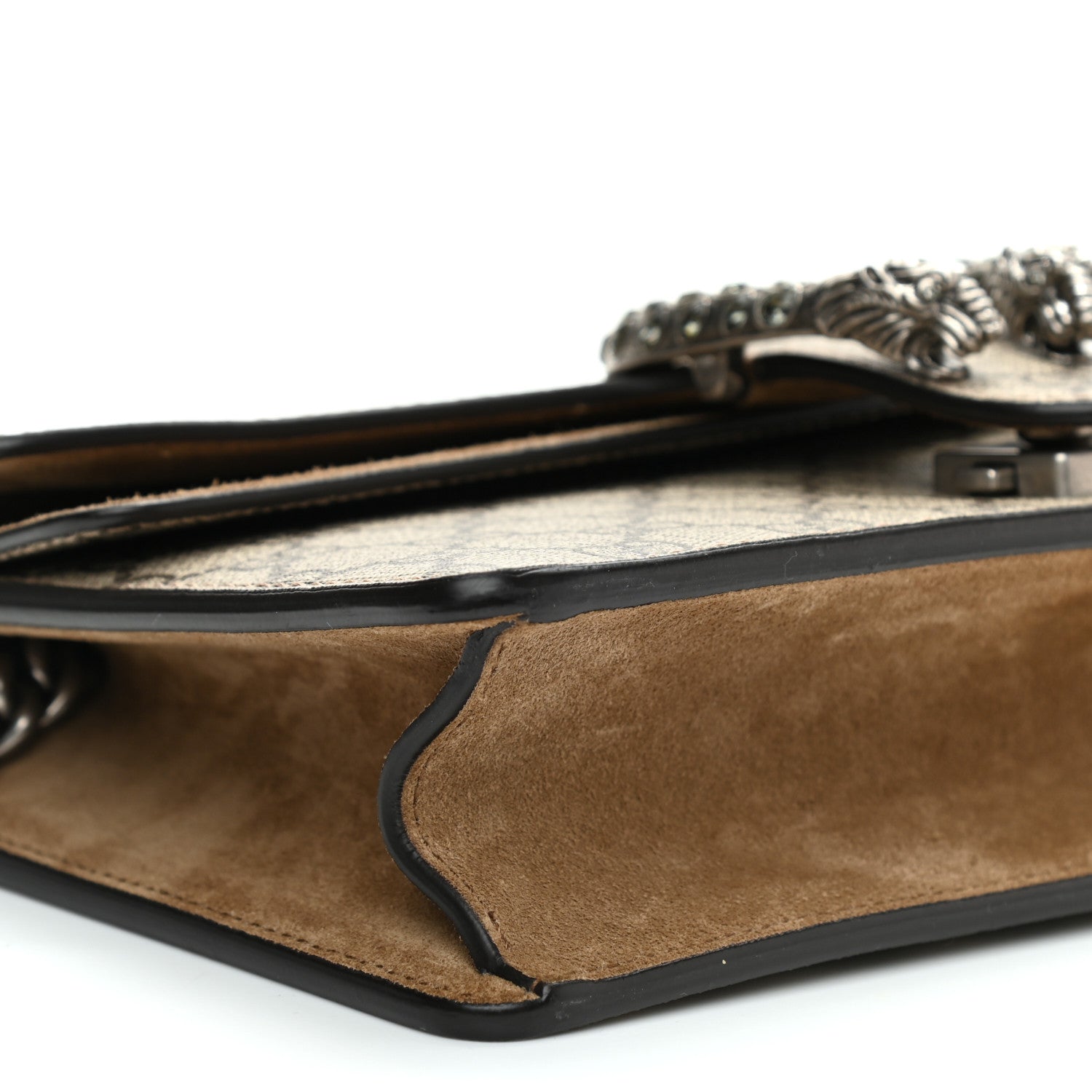 Gucci GG Supreme Monogram Suede Crystal Small Dionysus Shoulder Bag Beige Ebony Taupe 8 of 9