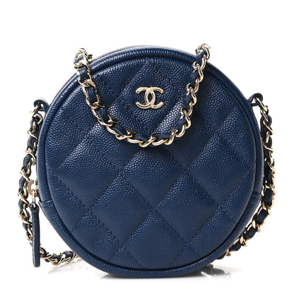 Chanel Caviar Quilted Round Clutch With Chain Navy 1 of 10